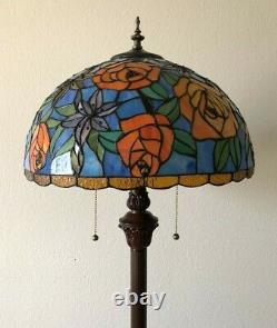 Tiffany Style Floor Lamp Rose Flower Stained Glass Antique Vintage W16H64 Inch
