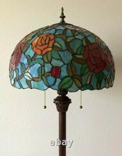 Tiffany Style Floor Lamp Rose Flower Stained Glass Antique Vintage W16H64Inch