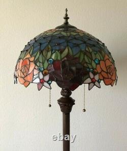 Tiffany Style Floor Lamp Rose Flower Stained Glass Antique Vintage W16H64Inch