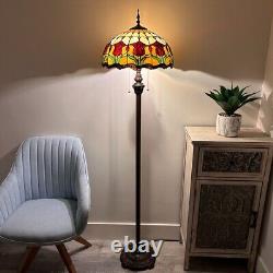 Tiffany Style Floor Lamp Stained Glass Red Tulip Flowers LED Bulb 64H16W16D