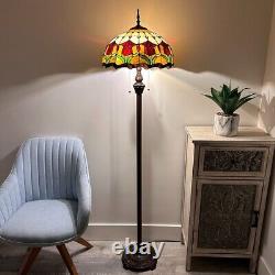 Tiffany Style Floor Lamp Stained Glass Red Tulip Flowers LED Bulb 64H16W16D