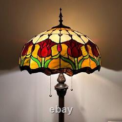 Tiffany Style Floor Lamp Stained Glass Red Tulip Flowers LED Bulb 64H16W16D