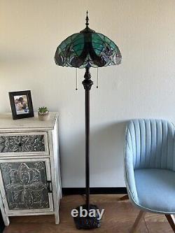 Tiffany Style Floor Lamp Stained Glass Vintage H64W16 inches