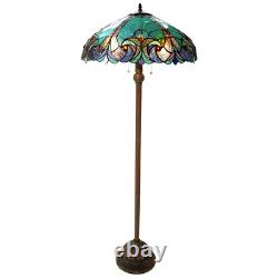 Tiffany Style Floor Lamp Stained Glass Vintage Victorian Design 2 Lights Green