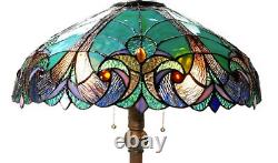 Tiffany Style Floor Lamp Stained Glass Vintage Victorian Design 2 Lights Green