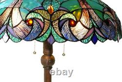 Tiffany Style Floor Lamp Stained Glass Vintage Victorian Design 2 Lights Green