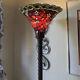 Tiffany Style Floor Lamp Standing Torchiere Victorian Stained Glass Theme Red