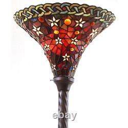 Tiffany Style Floor Lamp Standing Torchiere Victorian Stained Glass Theme Red