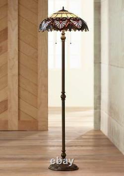 Tiffany Style Floor Lamp Traditional Bronze Heart Stained Glass For Living Room