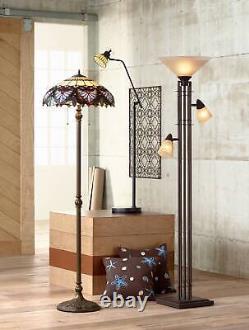 Tiffany Style Floor Lamp Traditional Bronze Heart Stained Glass For Living Room