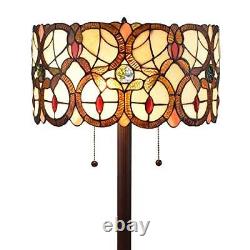 Tiffany Style Floor Lamp Vintage Antique 63 Tall Stained Glass Brown Red Tan