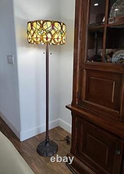 Tiffany Style Floor Lamp Vintage Antique 63 Tall Stained Glass Brown Red Tan