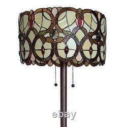 Tiffany Style Floor Lamp Vintage Antique 63 Tall Stained Glass Brown Red Tan