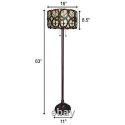 Tiffany Style Floor Lamp Vintage Antique 63 Tall Stained Glass Brown Red Tan