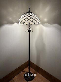 Tiffany Style Floor Lamp White Stained Glass Crystal Beans LED Bulbs H64