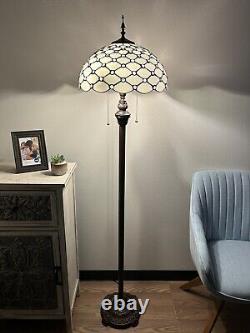 Tiffany Style Floor Lamp White Stained Glass Crystal Beans LED Bulbs H64
