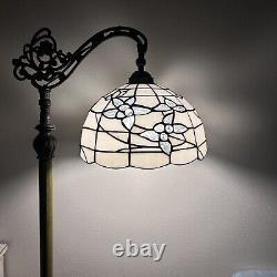 Tiffany Style Floor Lamp White Stained Glass Flowers Gooseneck Adjustable 63'H