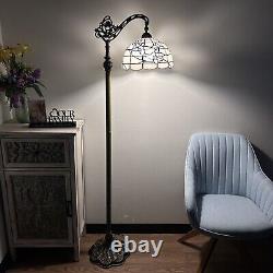 Tiffany Style Floor Lamp White Stained Glass Flowers Gooseneck Adjustable 63'H