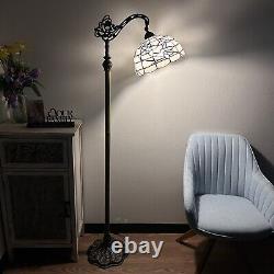 Tiffany Style Floor Lamp White Stained Glass Flowers Gooseneck Adjustable 63'H