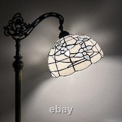 Tiffany Style Floor Lamp White Stained Glass Flowers Gooseneck Adjustable 63'H