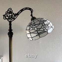 Tiffany Style Floor Lamp White Stained Glass Flowers Gooseneck Adjustable 63'H