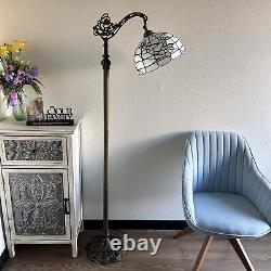 Tiffany Style Floor Lamp White Stained Glass Flowers Gooseneck Adjustable 63'H