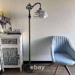 Tiffany Style Floor Lamp White Stained Glass Flowers Gooseneck Adjustable 63'H