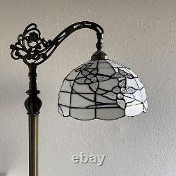 Tiffany Style Floor Lamp White Stained Glass Flowers Gooseneck Adjustable 63'H