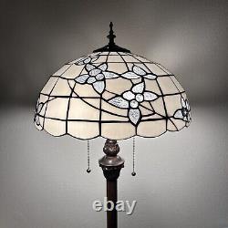 Tiffany Style Floor Lamp White Stained Glass Flowers W16H64