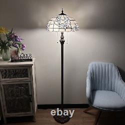 Tiffany Style Floor Lamp White Stained Glass Flowers W16H64