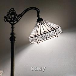 Tiffany Style Floor Lamp White Stained Glass Hexagon Gooseneck Adjustable 63H