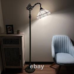 Tiffany Style Floor Lamp White Stained Glass Hexagon Gooseneck Adjustable 63H
