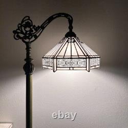 Tiffany Style Floor Lamp White Stained Glass Hexagon Gooseneck Adjustable 63H