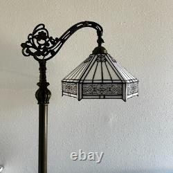 Tiffany Style Floor Lamp White Stained Glass Hexagon Gooseneck Adjustable 63H