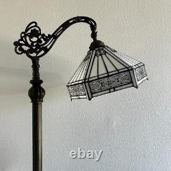 Tiffany Style Floor Lamp White Stained Glass Hexagon Gooseneck Adjustable 63H
