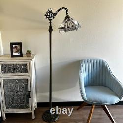 Tiffany Style Floor Lamp White Stained Glass Hexagon Gooseneck Adjustable 63H