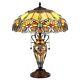 Tiffany Style Floral 3 Bulb Stained Glass Double Lit Table Desk Lamp Night Light