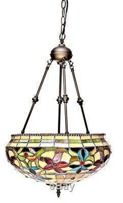 Tiffany Style Floral Hanging Lamp Stained Glass 16 Shade Handcrafted
