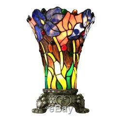 Tiffany Style Floral Stained Glass Accent Table Lamp 1 Bulb Antique Brass