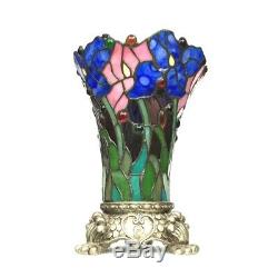 Tiffany Style Floral Stained Glass Accent Table Lamp 1 Bulb Antique Brass