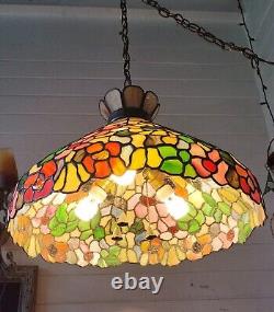 Tiffany Style Floral Stained Glass Tiffany Ceiling Hanging Swag Lamp 213 lights