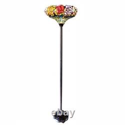 Tiffany-Style Floral Stained Glass Torchiere Floor Lamp 67 Heigh