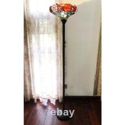 Tiffany-Style Floral Stained Glass Torchiere Floor Lamp 67 Heigh