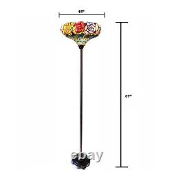 Tiffany-Style Floral Stained Glass Torchiere Floor Lamp 67 Heigh