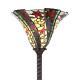 Tiffany-style Floral Torchiere Floor Lamp Red Green Jewels Stained Glass 71 H