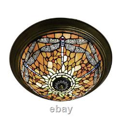 Tiffany Style Flush Mount Ceiling Light Lamp Dragonfly Stained Glass Chandelier
