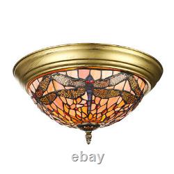 Tiffany Style Flush Mount Ceiling Light Lamp Dragonfly Stained Glass Chandelier