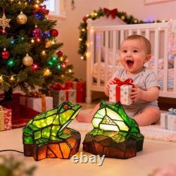 Tiffany Style Frog Stained Glass Accent Lamp, Frog Table Desk Lamp, Green Fro