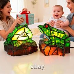 Tiffany Style Frog Stained Glass Accent Lamp, Frog Table Desk Lamp, Green Fro