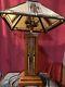 Tiffany Style Glass And Wood Table Lamp